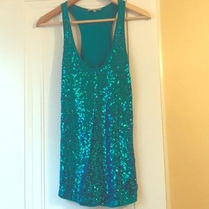 Teal sequin tank top